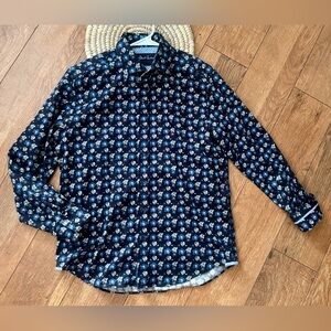 Robert Graham Men’s Navy, Blue, & White Floral Patterned Button Down Shirt